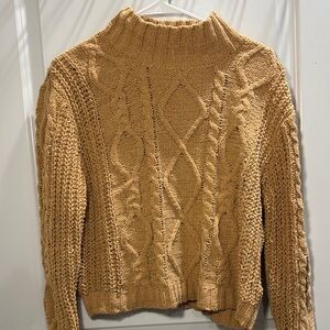 Love Tree Cable Knit Turtleneck Sweater - Brown